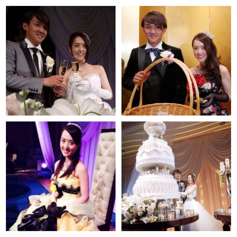 宇佐美貴史選手と蘭さんの結婚式の写真4枚並べた画像