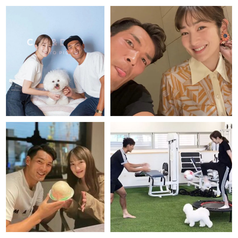 槙野智章選手と嫁・高梨臨さんの写真4枚並べた画像