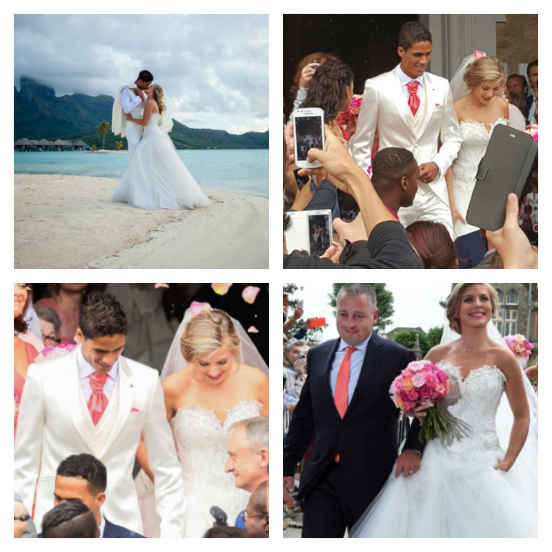 ラファエル・ヴァラン選手と嫁カミーユ・ティガットさんの結婚式の写真4枚並べた画像