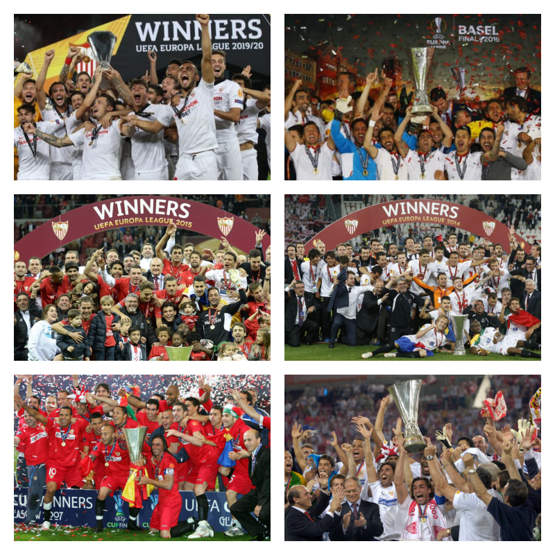 UEFAヨーロッパリーグ優勝時のセビージャの写真6枚並べた画像