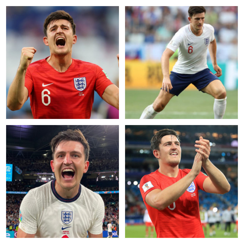 イングランド代表時のハリー・マグワイア選手の写真4枚並べた画像