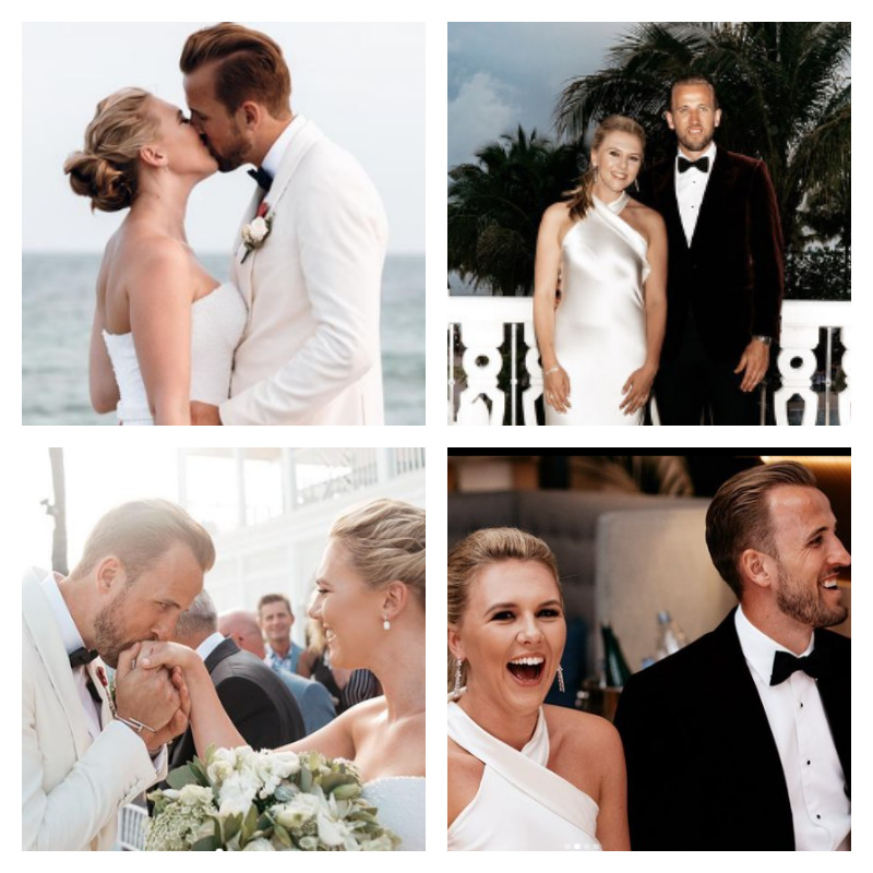 ハリー・ケインの嫁ケイトグッドランドの結婚式の写真を4枚並べた画像