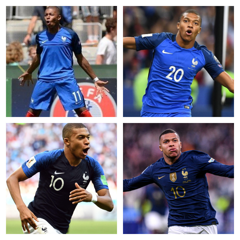 フランス代表でのキリアン・ムバッペ選手の写真4枚並べた画像