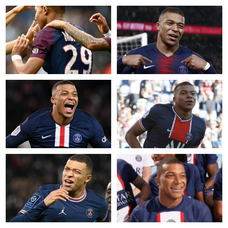パリ・サンジェルマンのキリアン・ムバッペ選手の写真6枚並べた画像