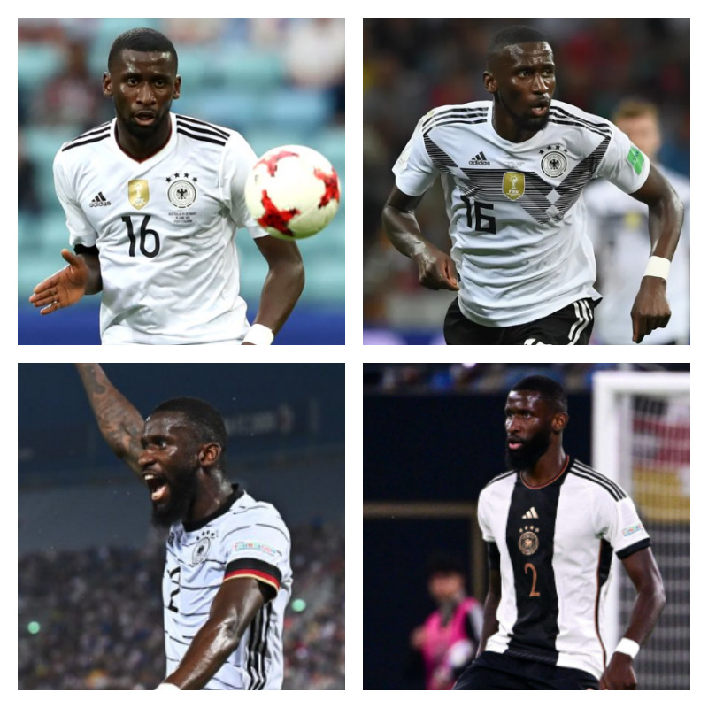 ドイツ代表でのリュディガー選手の写真4枚並べた画像