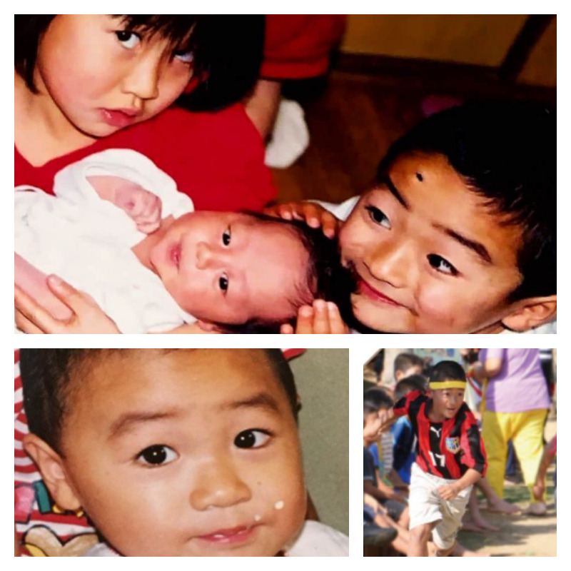 幼少期時代の前田大然選手の写真3枚並べた画像