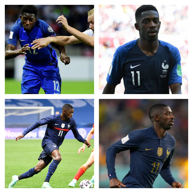 フランス代表時のウスマン・デンベレ選手の写真4枚並べた画像