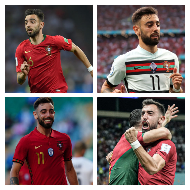 ポルトガル代表でのブルーノ・フェルナンデス選手の写真4枚並べた画像