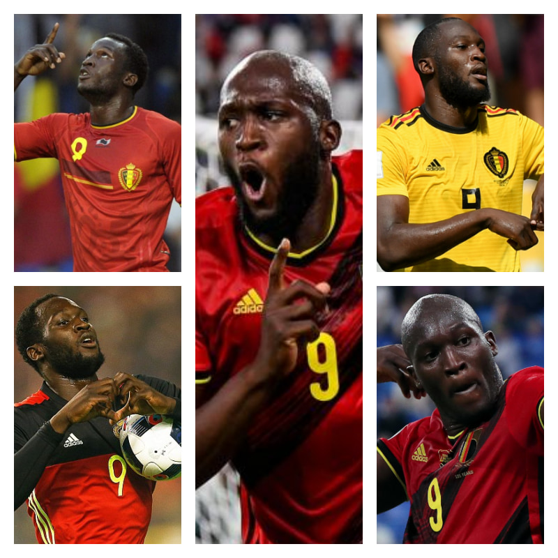 ベルギー代表でのルカク選手の写真5枚並べた画像