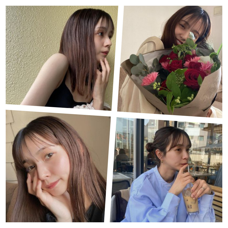 前田大然選手の嫁と噂された小田川えりかさんの写真を4枚並べた画像