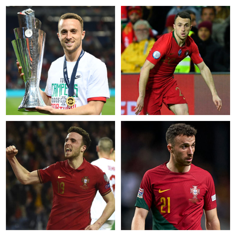 ポルトガル代表でのディオゴ・ジョッタ選手の写真4枚並べた画像