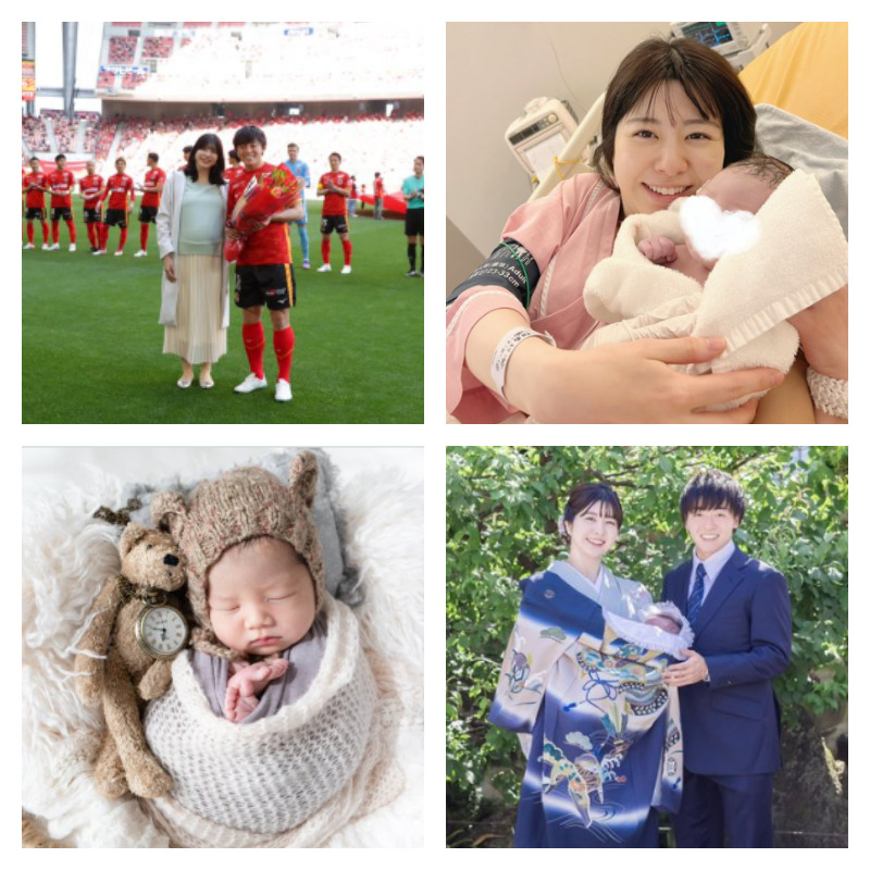 相馬勇紀選手と嫁森山るりさんと子供の写真4枚並べた画像
