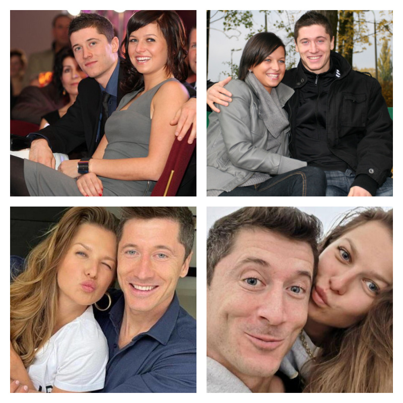 レヴァンドフスキ選手と嫁アナレヴァンドフスカさんの写真4枚並べた画像