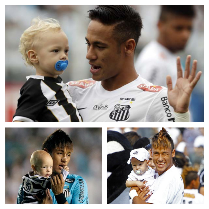 ネイマール選手と子供の写真3枚並べた画像