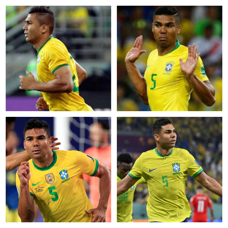 ブラジル代表でのカゼミーロ選手の写真4枚並べた画像