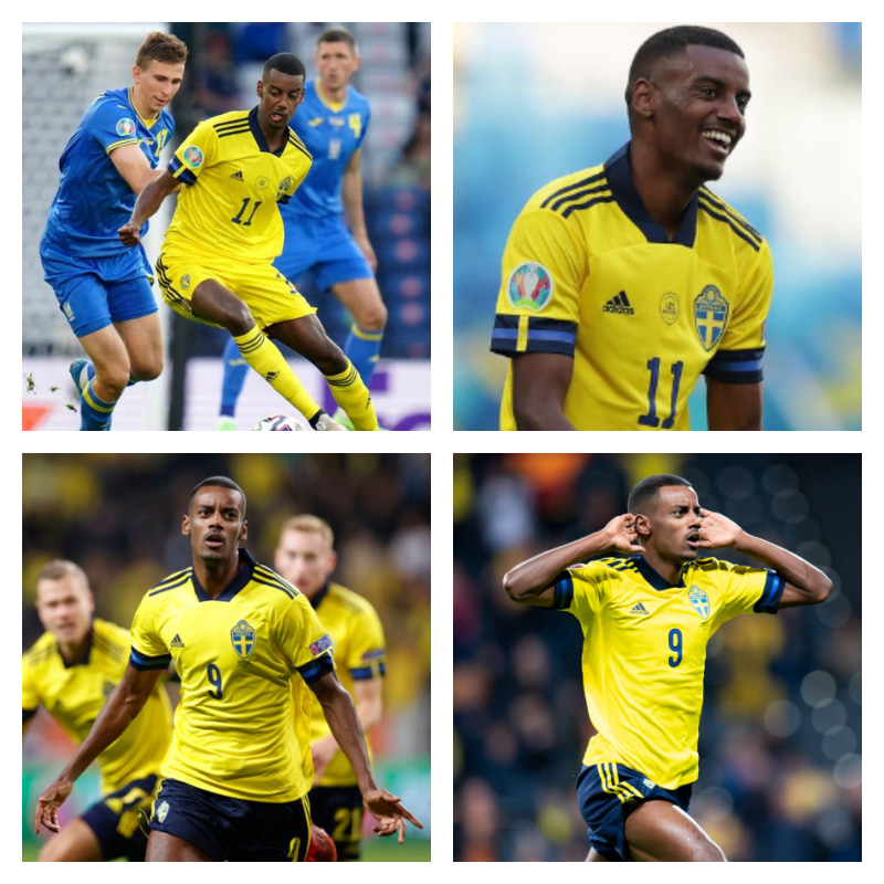 スウェーデン代表時のイサク選手の写真4枚並べた画像