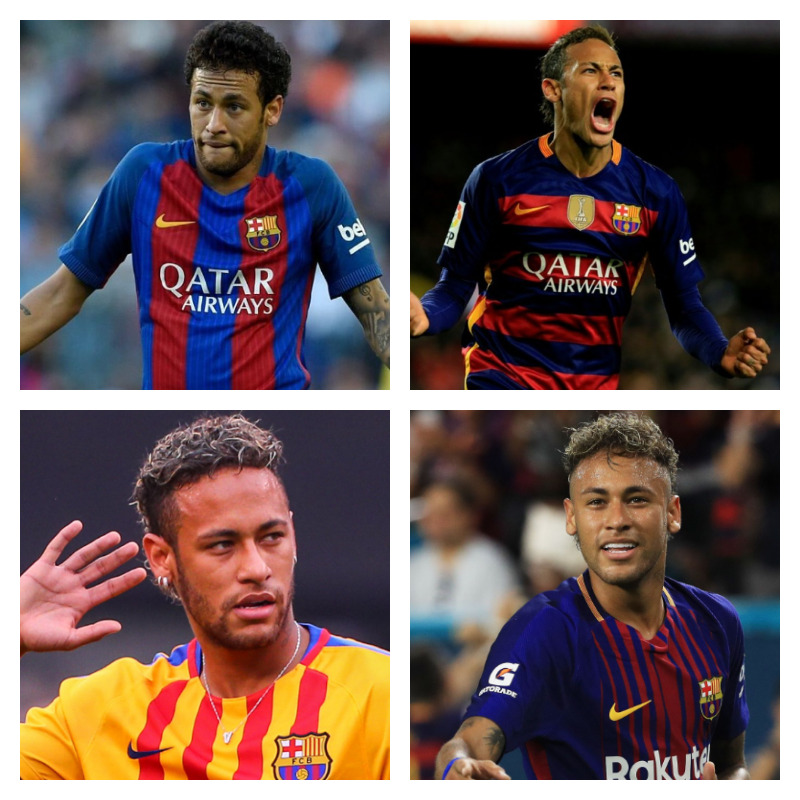 バルセロナ時代のネイマール選手の写真4枚並べた画像