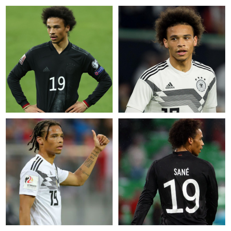 ドイツ代表でのレロイ・サネ選手の写真4枚並べた画像