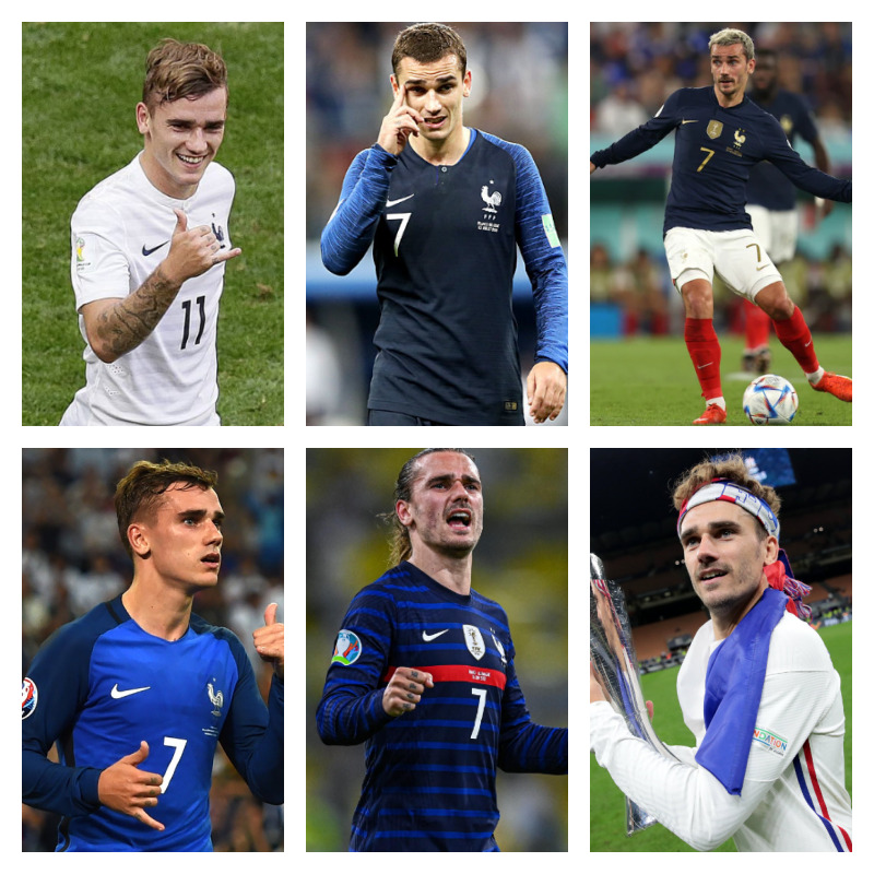 フランス代表時のグリーズマン選手の写真4枚並べた画像