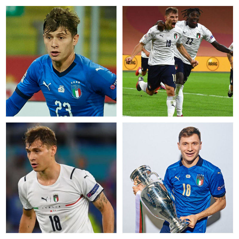 イタリア代表でのニコロ・バレッラ選手の写真4枚並べた画像