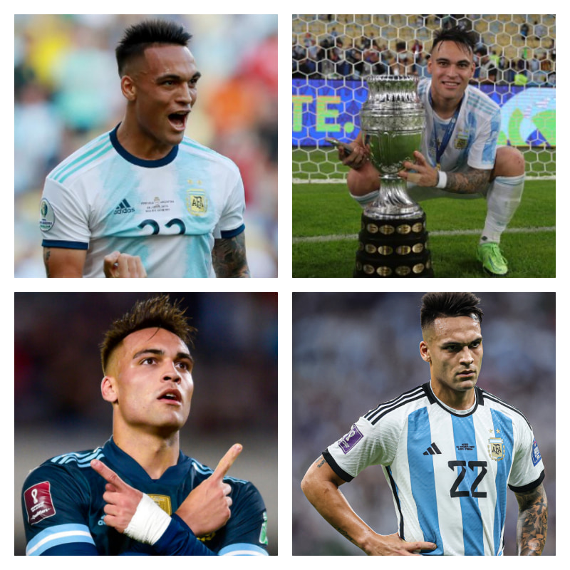 アルゼンチン代表でのラウタロ・マルティネス選手の写真4枚並べた画像