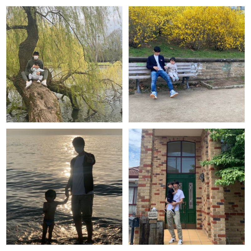 鎌田大地選手と子供との写真を4枚並べた画像