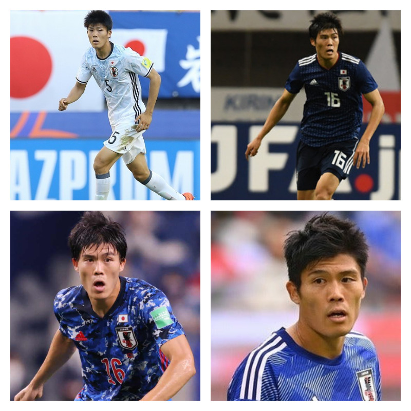 日本代表時の冨安健洋選手の写真4枚並べた画像