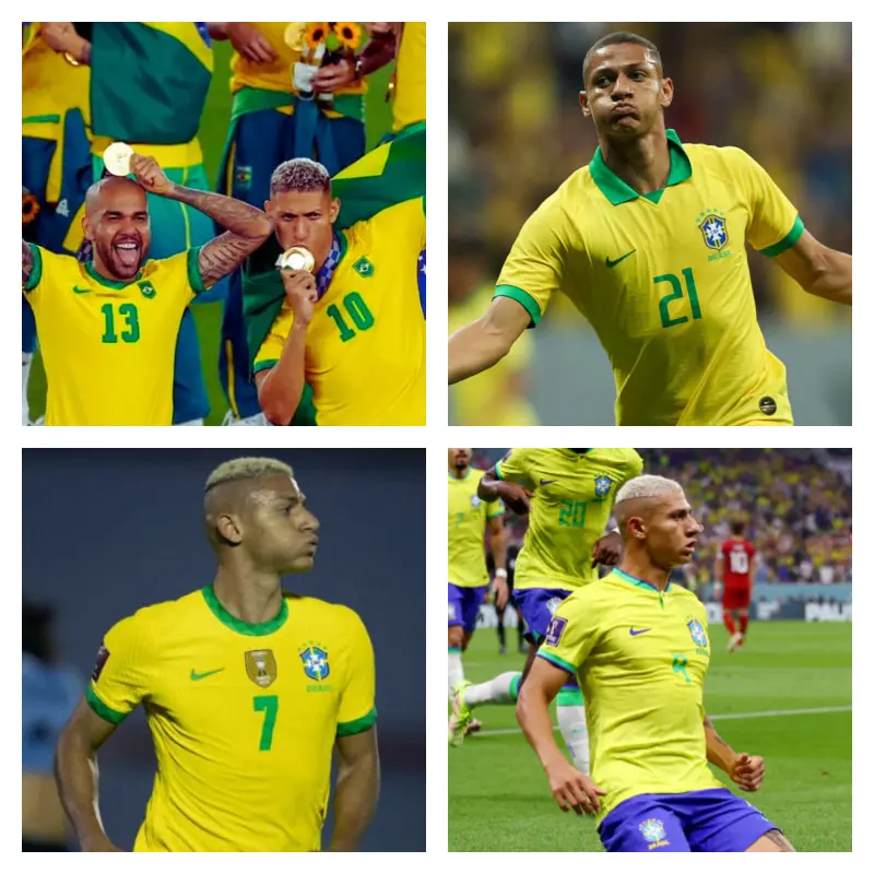 ブラジル代表でのリシャルリソン選手の写真4枚並べた画像
