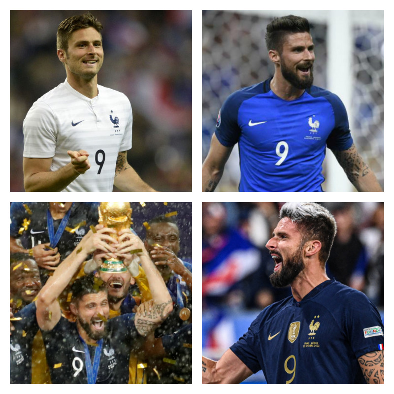 フランス代表時のオリヴィエ・ジルー選手の写真4枚並べた画像