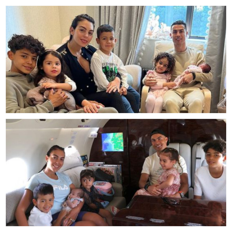 クリスティアーノ・ロナウドの家族の写真を2枚並べた画像