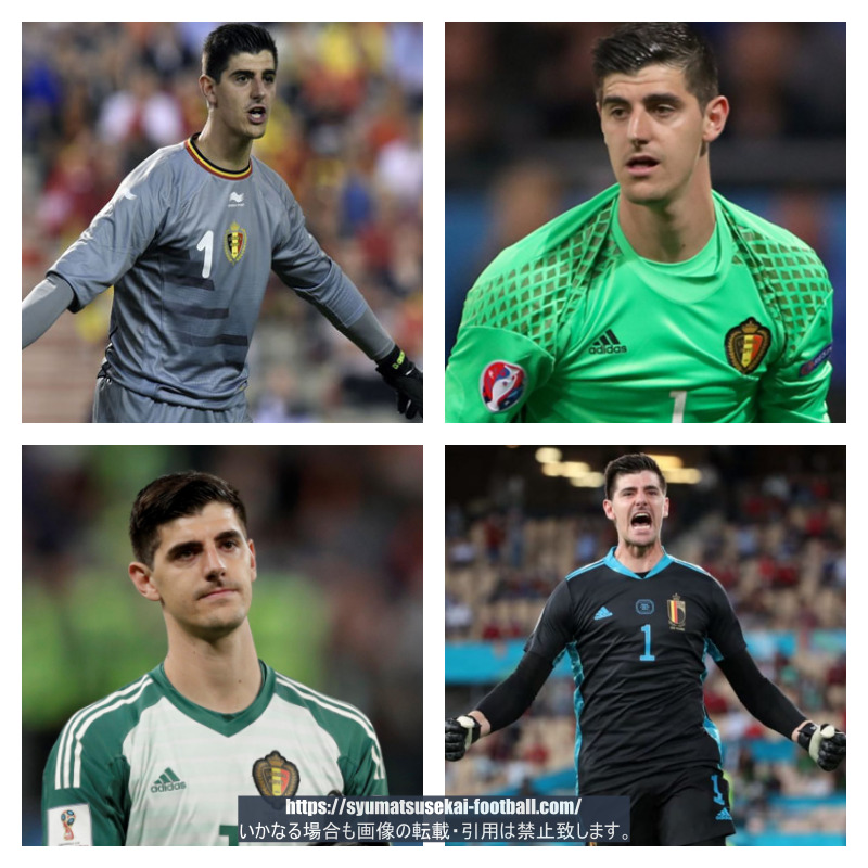 ベルギー代表時のクルトワ選手の写真4枚並べた画像
