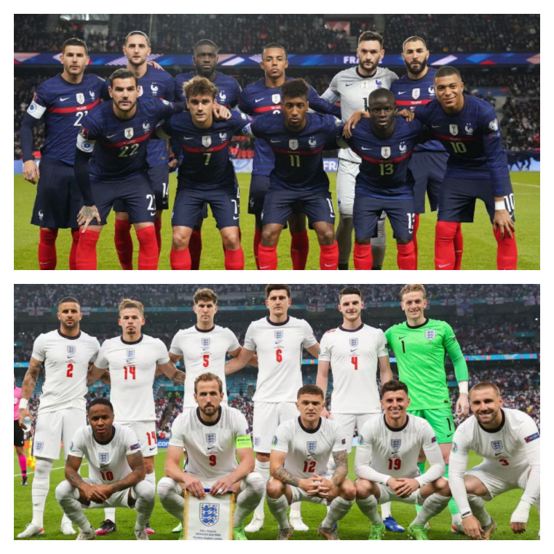 フランス代表とイングランド代表の写真2枚並べた画像