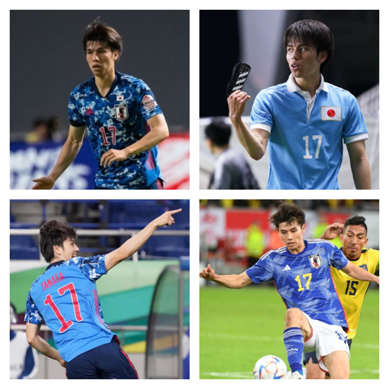 日本代表時の日本代表選手の写真4枚並べた画像