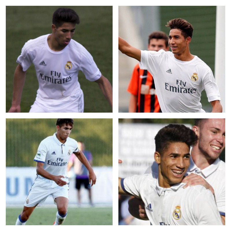 レアル・マドリード（カスティージャ、UEFA U-19）時代のアクラフ・ハキミ選手の写真4枚並べた画像