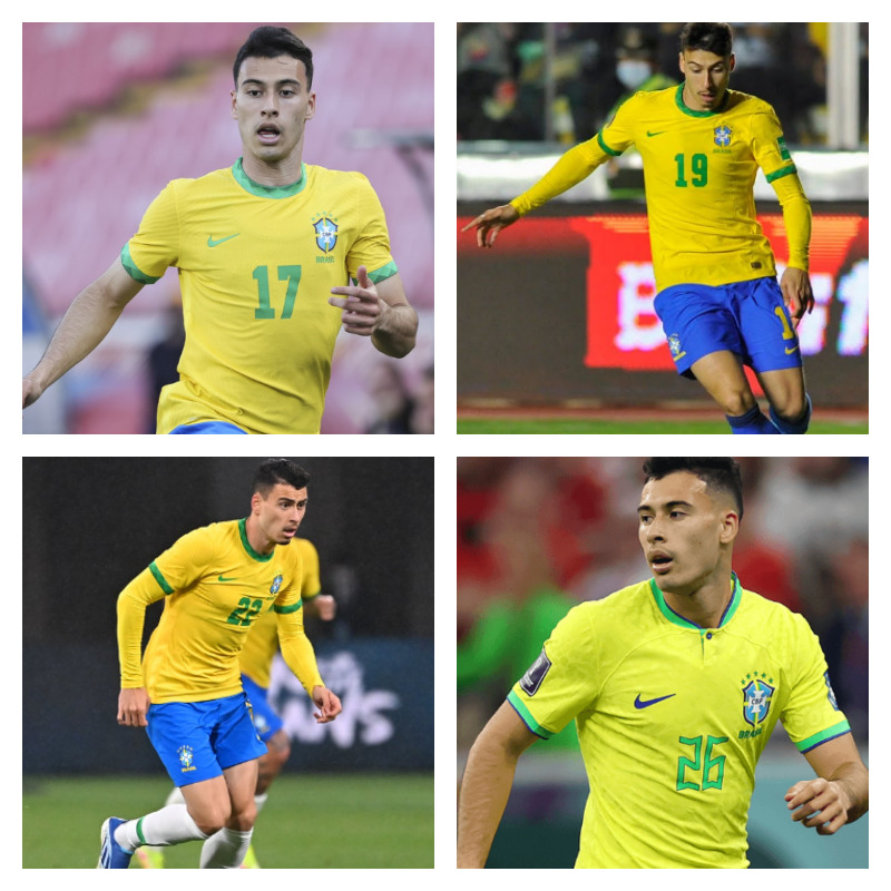 ブラジル代表でのガブリエル・マルティネッリ選手の写真4枚並べた画像