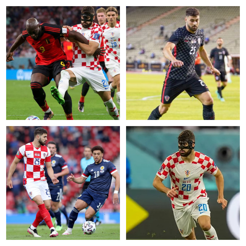 クロアチア代表でのグヴァルディオル選手の写真4枚並べた画像