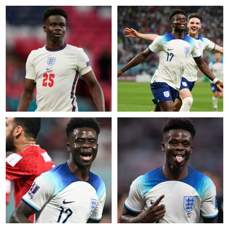 イングランド代表でのブカヨ・サカ選手の写真4枚並べた画像