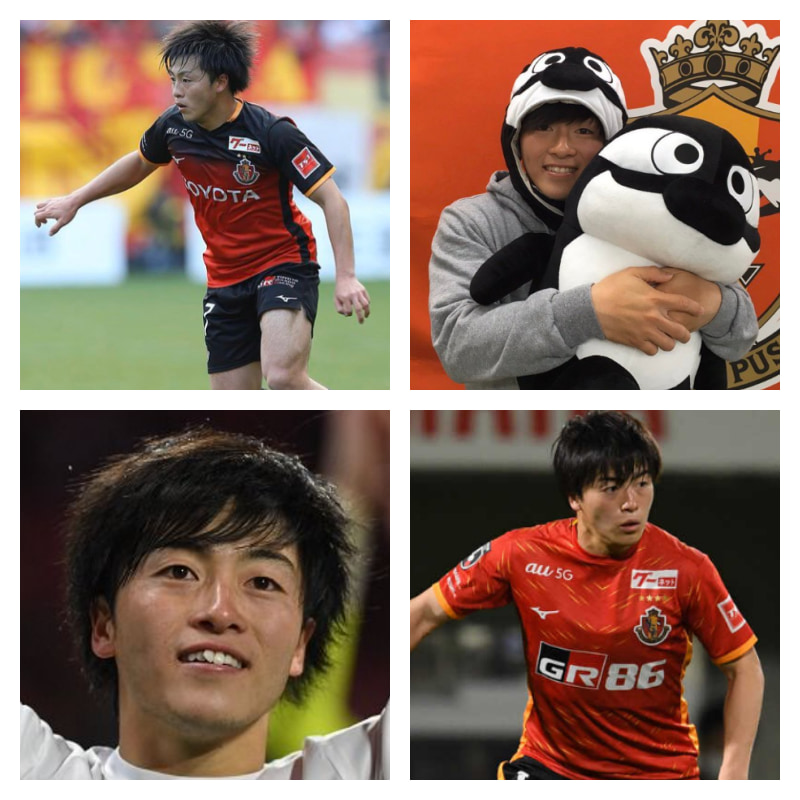 名古屋グランパス時代の相馬勇紀選手の写真4枚並べた画像