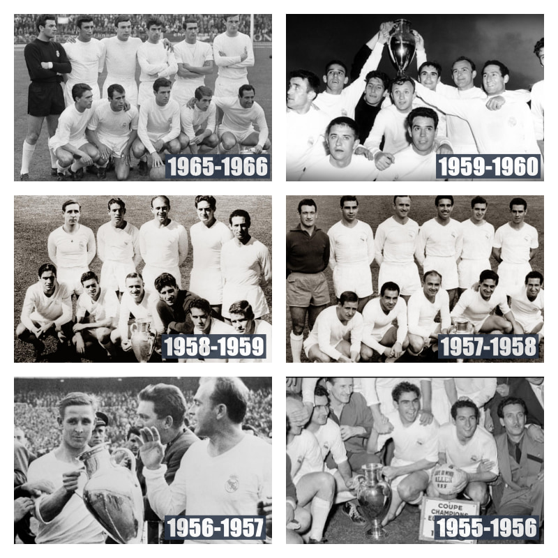 UEFAチャンピオンズカップ優勝時のレアル・マドリードの写真6枚並べた画像