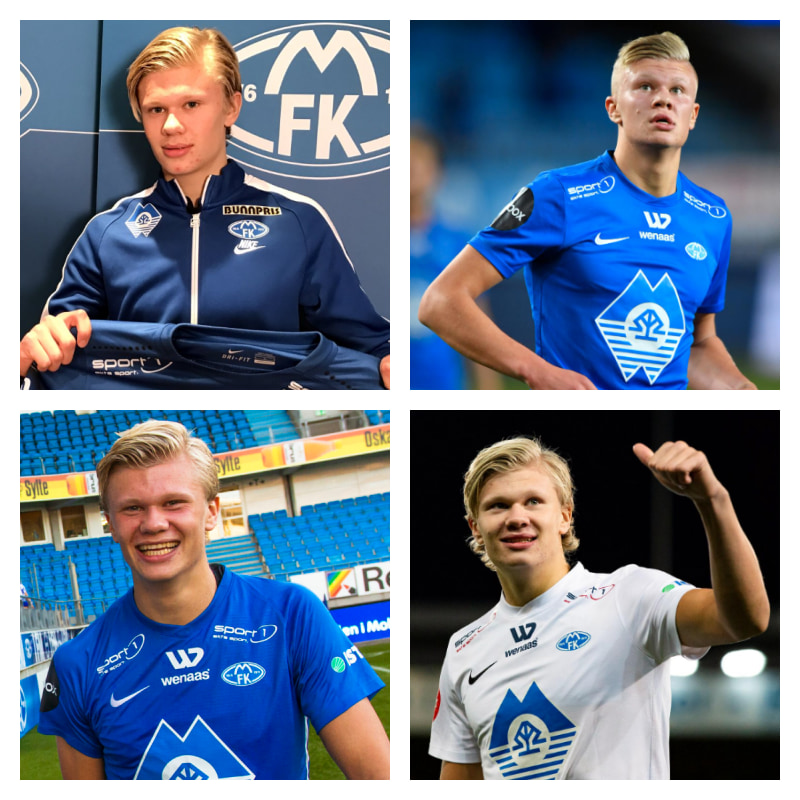 モルデFK（ノルウェー）時代のハーランド選手の写真4枚並べた画像
