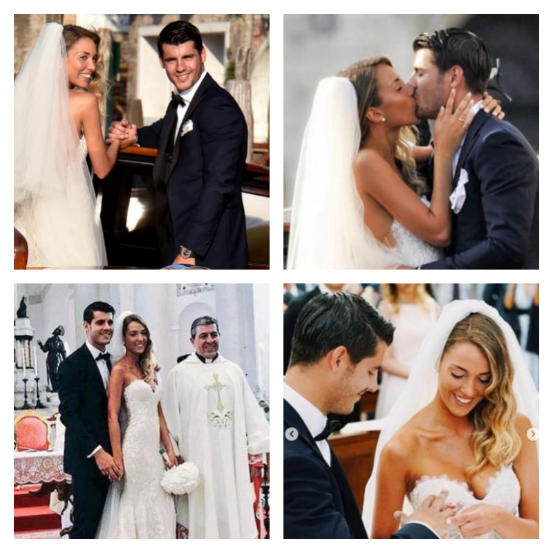 アルバロ・モラタ選手と嫁アリス・カンペッロさんの結婚式の写真4枚並べた画像