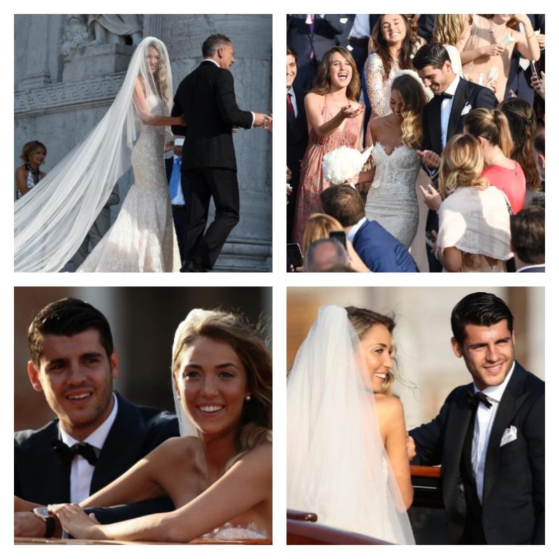 アルバロ・モラタ選手と嫁アリス・カンペッロさんの結婚式の写真4枚並べた画像