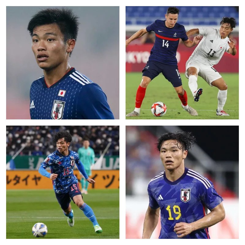 日本代表での旗手怜央選手の写真4枚並べた画像