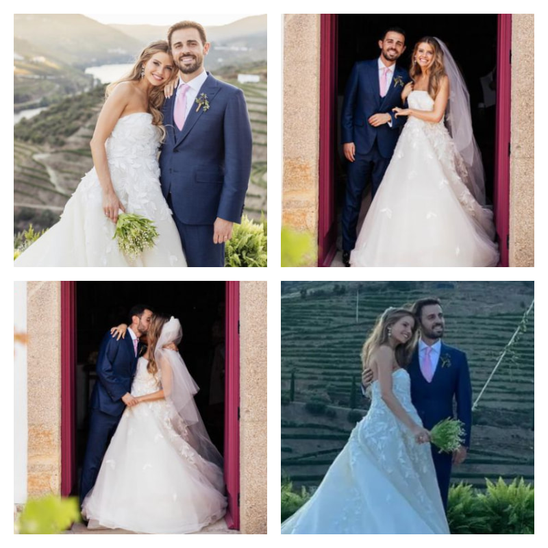 ベルナルド・シウバ選手とイネス・トマズさんの結婚式の写真4枚並べた画像