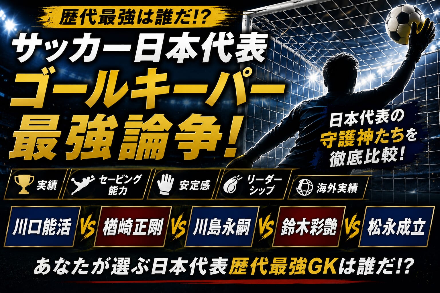 サッカー日本代表歴代最強ゴールキーパー論争！川口能活・楢崎正剛